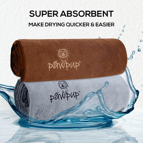Dog Towel Super Absorbent - Pack of 2 - Quick Drying Super Soft Microfiber Pet Towel for Dogs, Cats and Other Pets (Brown and Grey) by PAWPUP