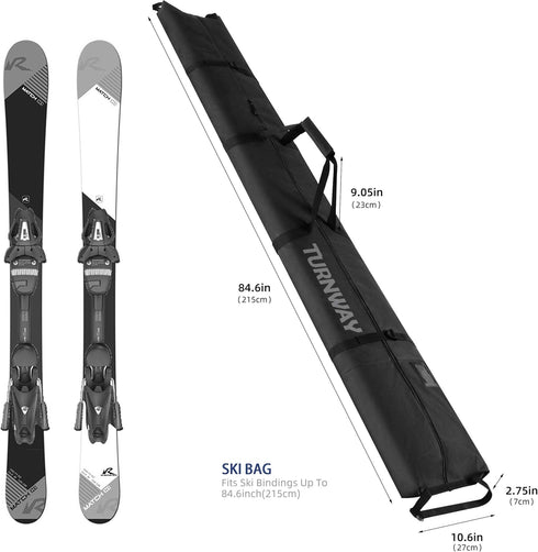 Ski Bag - Store & Transport Skis Up to 215 cm, Poles & Extras, Waterproof for Men, Women, Youth