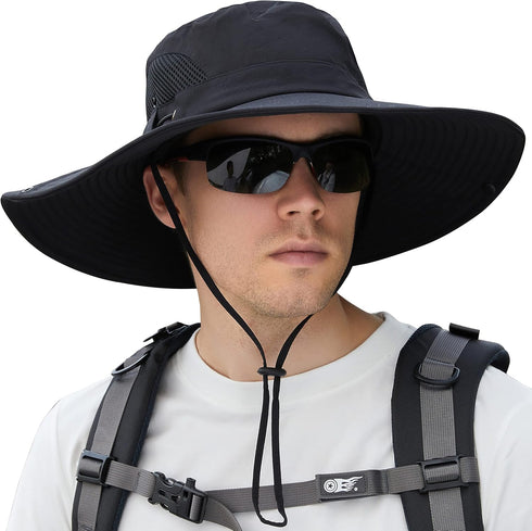 Muryobao Mens Sun Hats UPF 50+ Waterproof Mesh Wide Brim Bucket Fishing Hat