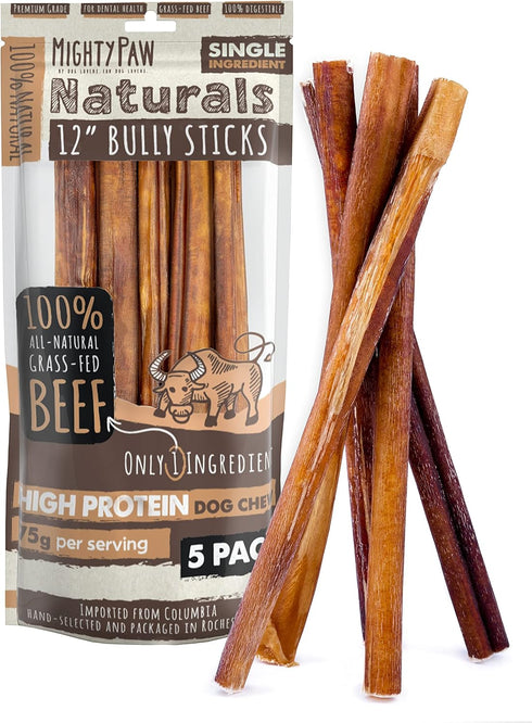 Mighty Paw Long Lasting 12" Bully Sticks for Dogs - All Natural