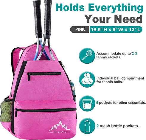 Himal Outdoors Tennis Backpack - Large Storage for 2 Rackets and Necessities, Suitable for All Ages