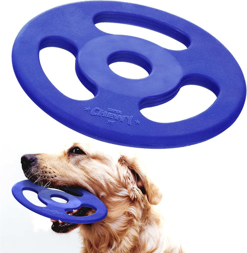 SuperChewy Tough Tug-of-War Flying Disc Toy - Lifetime Replacement, Strong Natural Rubber, Great Tug Disc Fetch Toy for