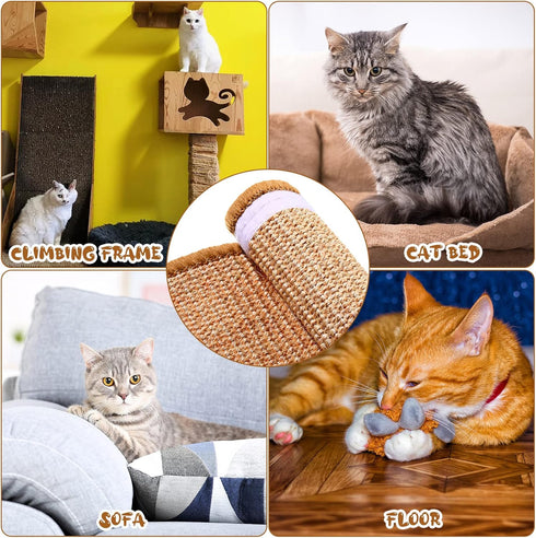 4 Pcs Sisal Cat Scratching Pad with Adhesive Loop Tape, 15.7x7.8 In (Khaki) for Wall Couch Window