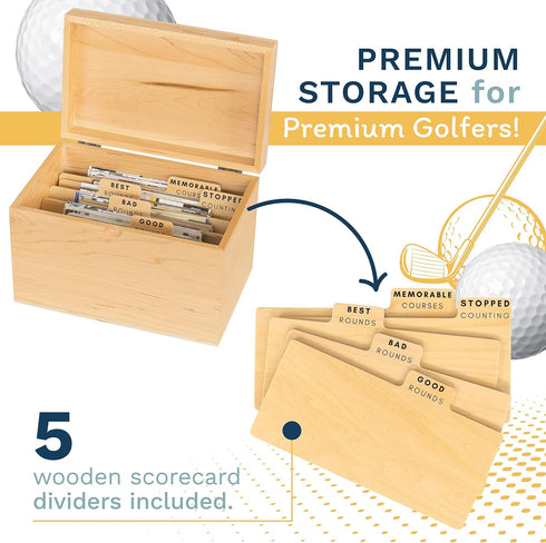 Golf Scorecard Collection Box - Organize and Display Scorecards, Photos, Keepsakes, Yardage Books with 5 Dividers