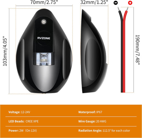 IP67 RVZONE Boat Navigation Lights Bow Lights for Boats Red and Green LED Marine Navigation Lighting Waterproof Led