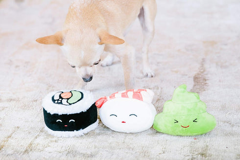 Pearhead Sushi Plush Toys, Durable Squeaky Dog Toy Set, Soft Chew Toys, Gifts for Pet Owners, Set of 3