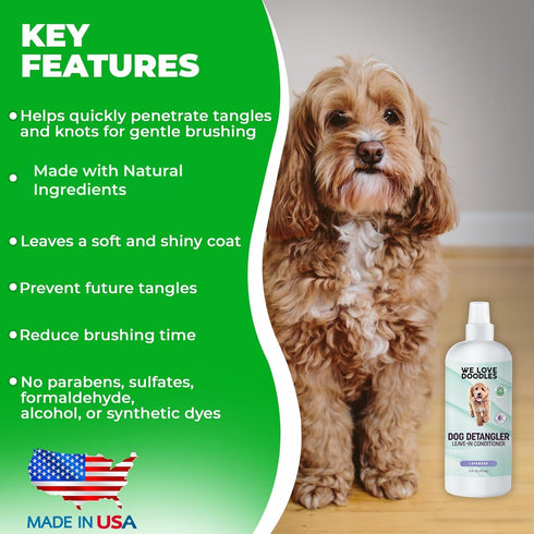 Pack 16 oz We Love Doodles Large Slicker Brush & Lavender Detangler Spray - for Long-Haired Dogs, Dog Leave