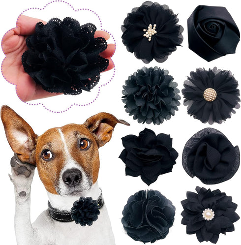 PET SHOW 12pcs Dog Collar Bows and Flowers - Embellishment Decor for Small Medium Dogs, Grooming Accessories