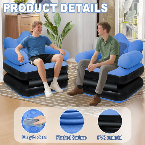 Camping-1pc SeaSlep Blow Up Pull Out Couch with Headboard,Inflatable Couch with Flocked Surface,Folding Inflatable