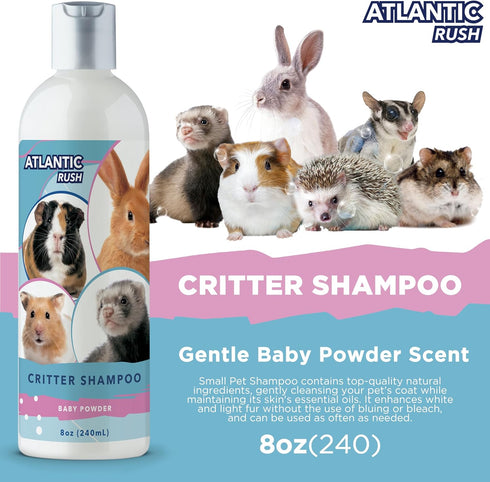 Critter Shampoo for Small Pets, 8oz Baby Powder Scented Shampoo for Ferrets, Guinea Pigs, Rabbits, and More