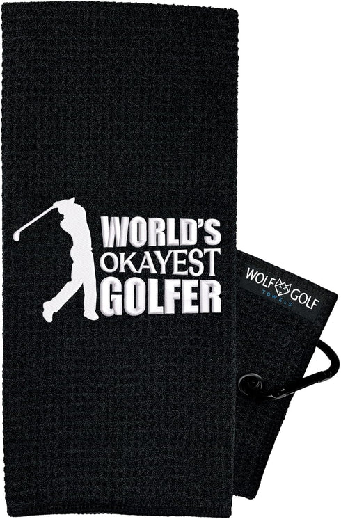 Wolf Golf Towels - World's Okayest Golfer Towel, Embroidered Funny Golf Gift for Men, Accessories