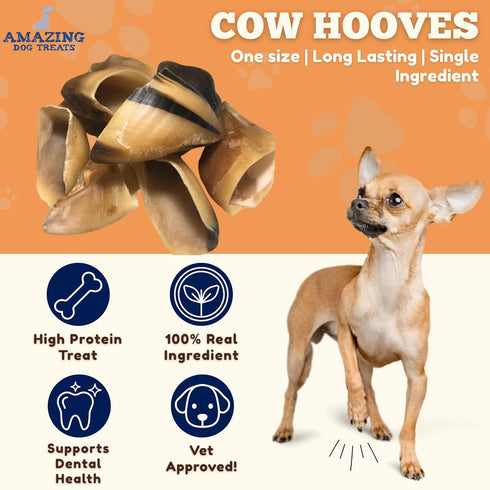 (25 Amazing Dog Treats Premium Cow Hooves for Dogs pc/pk) - Safe Cow Hoof Dog Chews - All Natural Beef Hooves Dog