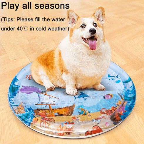 ZHAKKE 100 100 cm Thickened Water Sensory Playmat for Cats x Round Sensor Cat Bed Cooling Mat for Pets Playing Sleeping