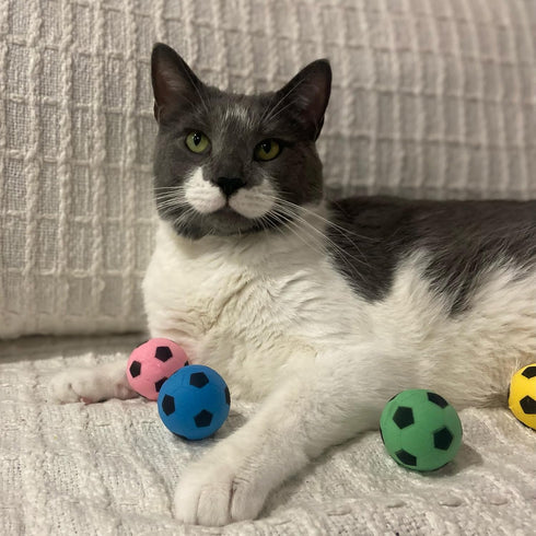 SPOT Sponge Soccer Ball Cat Toys - Interactive Plush Toy, Fun for Cats & Kittens to Bat & Chase, 1.5" Assorted 4-Pack