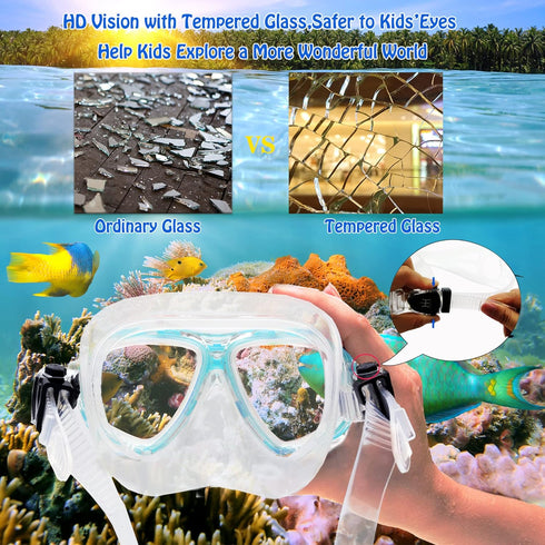 Kids Snorkel Set with Mask, Fins, Mesh Bag, Anti-Fog Snorkeling Gear for Swimming