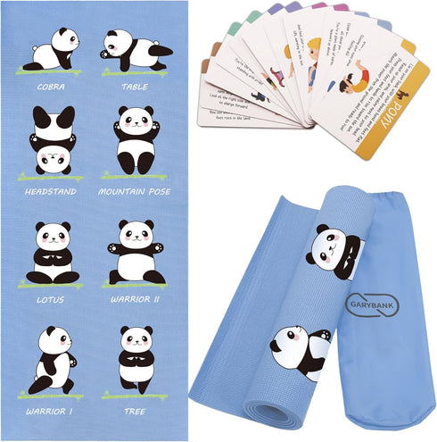 Garybank Kids Yoga Mat Set - Non-slip Exercise Mats with Fun Prints & 12 Yoga Cards for Kids