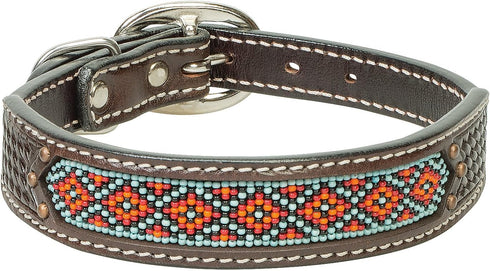 Weaver Leather Pet Beaded Basket Weave Dog Collar, Natural, 3/4" x 13"