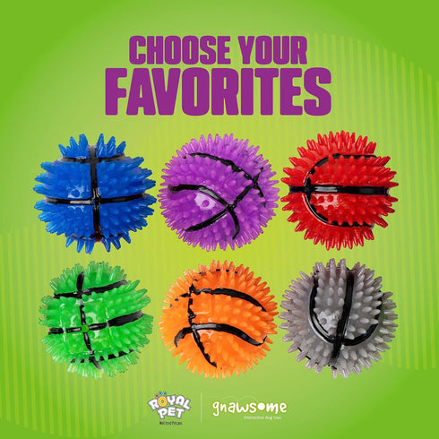 Gnawsome Dog Toys - 2.5-Inch Spiky Squeaker Basketball - Small - Durable, 100% BPA-Free, Assorted Colors