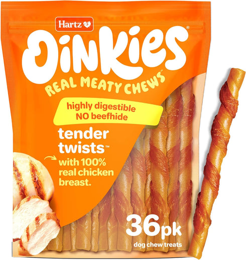 Hartz Oinkies Tender Twists with Real Chicken Breast Rawhide-Free Dog Treats, Highly