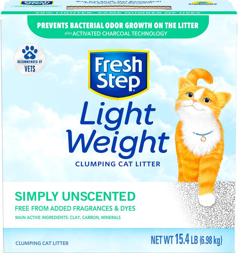 Fresh Step Lightweight Clumping Cat Litter, Unscented, 15.4 lb, Long Lasting Odor Control with Activated Charcoal