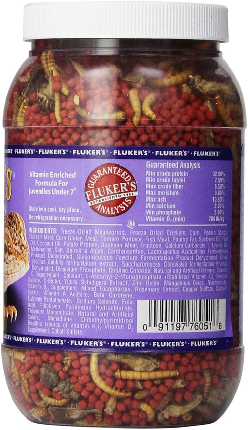 Fluker's Buffet Blend Juvenile Bearded Dragon Diet, Mealworms, Crickets, Pellets, 4.4 oz
