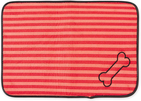 Bone Dry Machine Washable, Ultra Absorbent Pet Mat, 12x18", Red Stripe