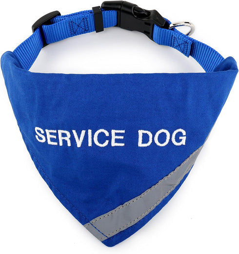 Doggie Stylz Service Dog Bandana XS Blue with Reflective Strip for Night Safety, Built-in Matching Collar