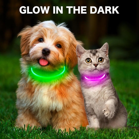 BSEEN Light Up Dog Collars, Rechargeable LED Puppy Collar, Glowing TPU Cuttable Collar for Small Medium Large Dogs (XS,