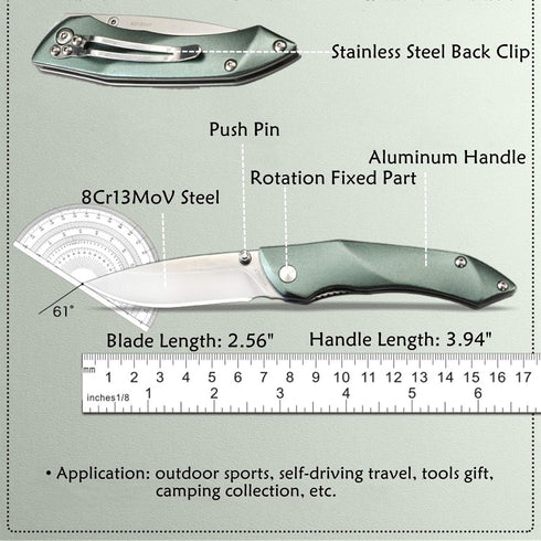 Folding Pocket Knife, Stainless Steel Blade 8cr13mov, Lightweight Aluminum Handle, Safety Liner-Lock, Belt Clip, Perfect for Camping, Hunting, Hiking, and Every Day Carry EDC by Harita