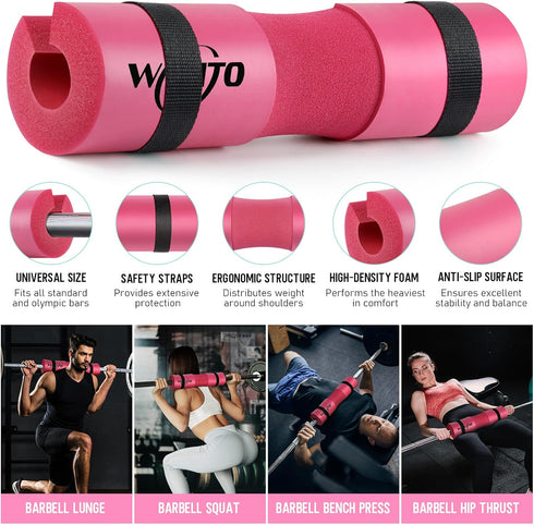 WALITO 8Pcs Barbell Pad Set for Hip Thrust, Squat Pad with Gym Ankle Straps, Resistance Bands, Carry Bag