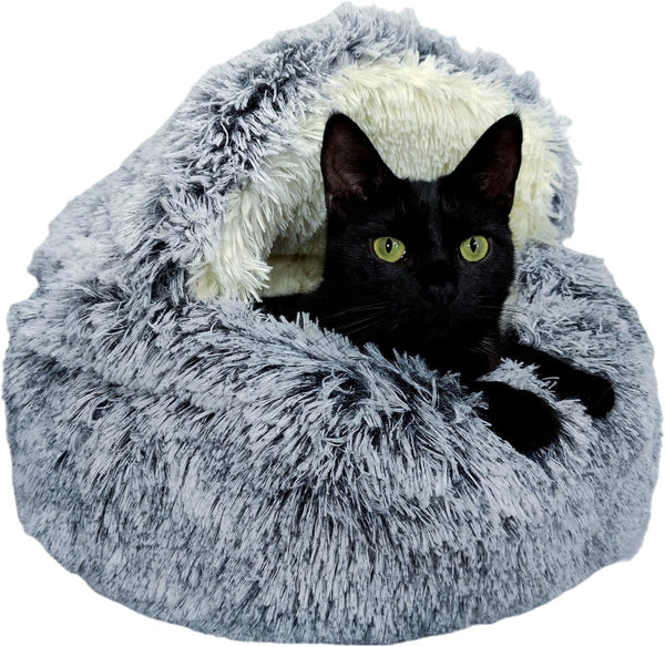 Cat & Dog Cave Bed, Plush Round Beds for Small Breeds & Indoor Cats, Cozy Donut Design, Machine-Washable (20×20 inch,