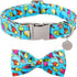 Summer Dog Collar with Bow Tie, Cotton Cute Bowtie Collar for X-Large Boy Girl Dog, Comfortable Blue, Neck 16-26in