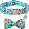 Summer Dog Collar with Bow Tie, Cotton Blue Bowtie Collar for Small Dogs, Comfortable with Metal Buckle, S, 10-16in