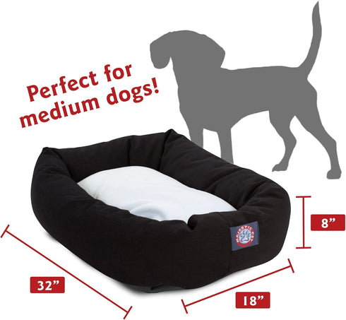 Majestic Pet 32 Inch Poly-Cotton Sherpa Calming Dog Bed, Washable Cozy Soft Round Dog Bed, 32x23x7 - Black