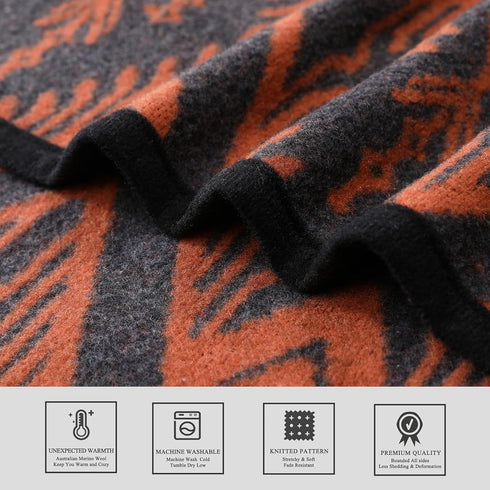 PuTian Merino Wool Blanket - 4 lbs Warm, Thick, Washable, Large 87" x 63" Throw for Camping, Couch, Travel