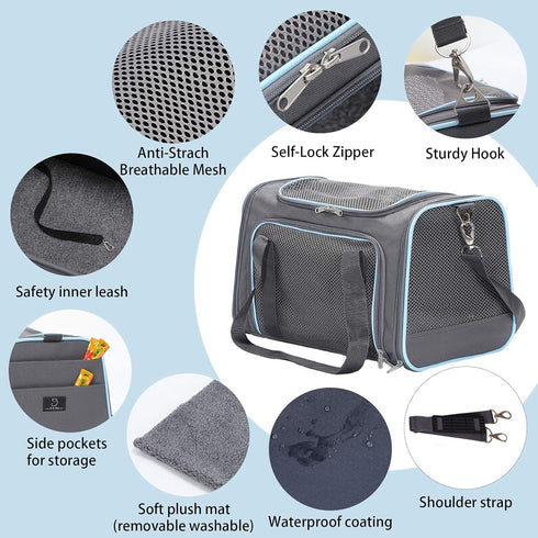 A4Pet Airline Approved Cat Carrier, Removable Soft-Sided Portable Travel Carrier for Kittens, Puppies, and Rabbits