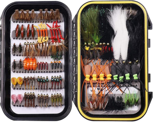 Wifreo Fly Fishing Flies Assortment with Waterproof Fly Box, 28/40/64/92/120pcs Dry/Wet/Nymph/Streamer Flies