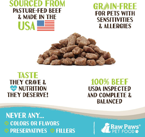 Raw Paws Freeze Dried Dog & Cat Food, Beef Recipe, 16-oz, Made in USA, Freeze-Dried
