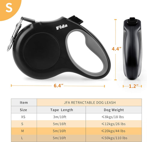 Retractable Dog Leash by Fida, 16 ft Dog Walking Leash for Small Dogs up to 26 lbs, 360° Tangle Free, Black