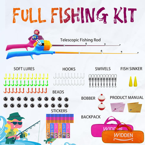 Kids Fishing Pole, Telescopic Fishing Rod, Toddler Collapsible Combo with Tackle Box, Reel, and Lures