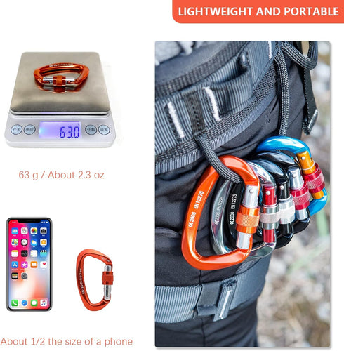 Heavy Duty Carabiner UIAA Certified Locking Carabiner, 25KN Screw Lock D Shape Clip for Climbing