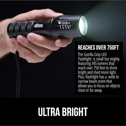 GORILLA GRIP Powerful LED Tactical Flashlight, 750 FT High Lumens, Water Resistant, Mini Flash Light for Camping