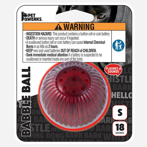 Pet Qwerks Blinky Babble Ball, Flashing Interactive Chew Dog Toy, Small