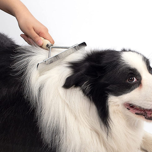 Dog Rake for Undercoat Long Tooth Dogs Comb, Rake Brush+Stainless Steel Shedding Comb, Husky Undercoat Rake Grooming Tool Set for Big Dog Horse Longhair Cat
