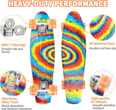 Skateboards, 22" Complete Mini Cruiser for Kids with Colorful Flashing Wheels, Perfect Gift