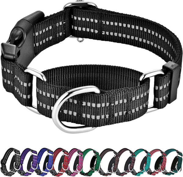 Martingale Dog Collar, Adjustable Reflective Nylon Collar with Quick Release Buckle for Training (X-Large, Black)