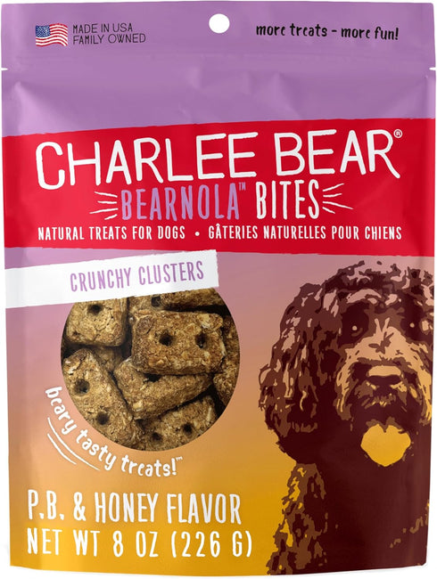 Charlee Bear Bearnola Bites Crunchy Dog Treats, Peanut Butter and Honey, 8