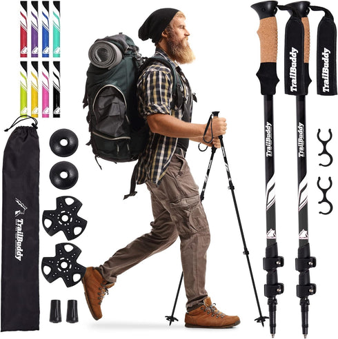 TrailBuddy Trekking Poles - Pair of 2 Lightweight, Collapsible Hiking Poles for Backpacking Gear, 7075 Aluminum with