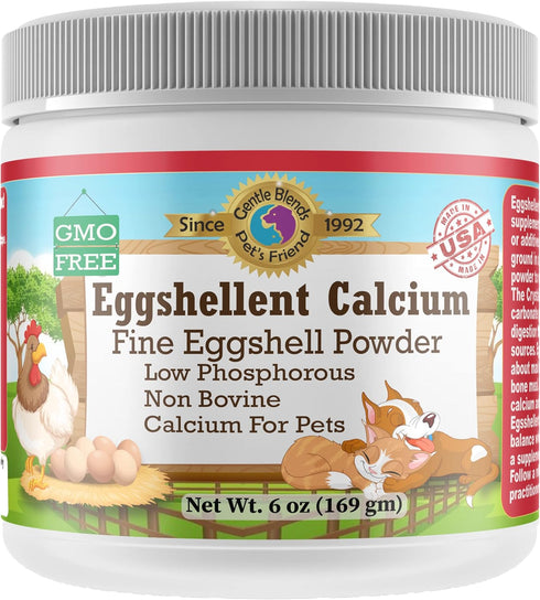 Eggshellent Calcium for Pets - 6 oz Fine Eggshell Powder Supplement for Dogs and Cats, Nourishes Muscles, Joints, and
