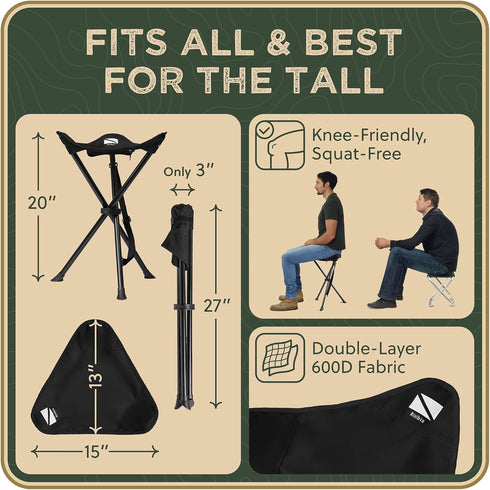 RISIBIX 20 2 lb 3 200 lb Foldable Tripod Stool - Ultra Portable Seat for Tall People, High - Hunting Chair & Hidden